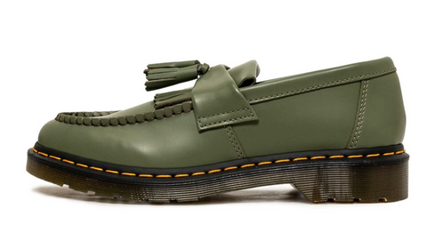 Dr Martens Docs Adrian Yellow Stitch Leather Tassel Loafers Khaki